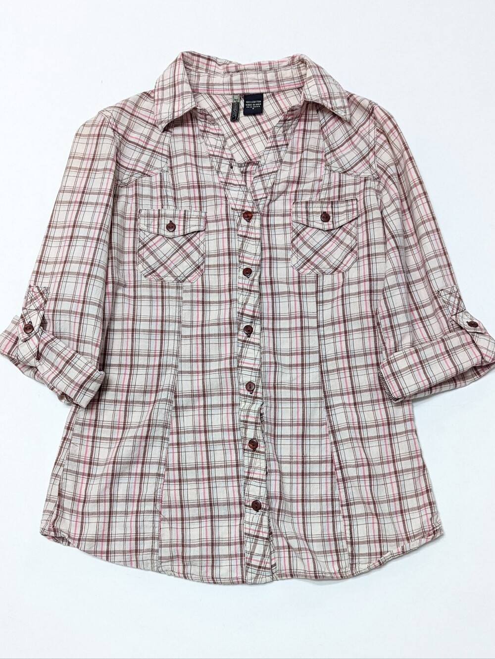 PASSPORT Plaid Cotton Casual Button-Up Shirt Size Small Western Fall fashion Y2K